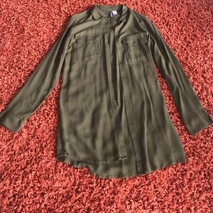 H&M Olive green button down dress/long shirt